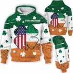 AOPH-U-Ctry-IAFS-Irsh-211214VY10 @ Irish American Flag Shamroc-Irish Shamrock Usa Ireland Flag Custom Name 3D Hoodie