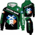 AOPH-U-Ctry-ISFS-Irsh-211214VY10 @ Irish Scottish Flag Shamroc-Irish Shamrock Scottland Ireland Custom Name 3D Hoodie