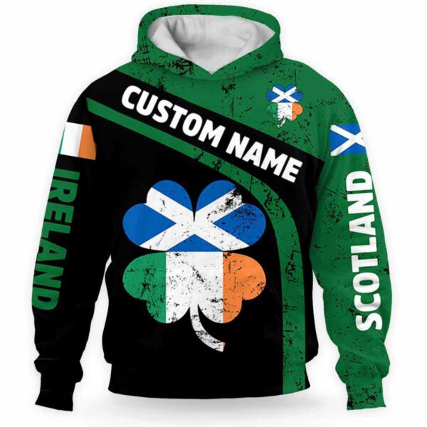 AOPH-U-Ctry-ISFS-Irsh-211214VY10 @ Irish Scottish Flag Shamroc-Irish Shamrock Scottland Ireland Custom Name 3D Hoodie