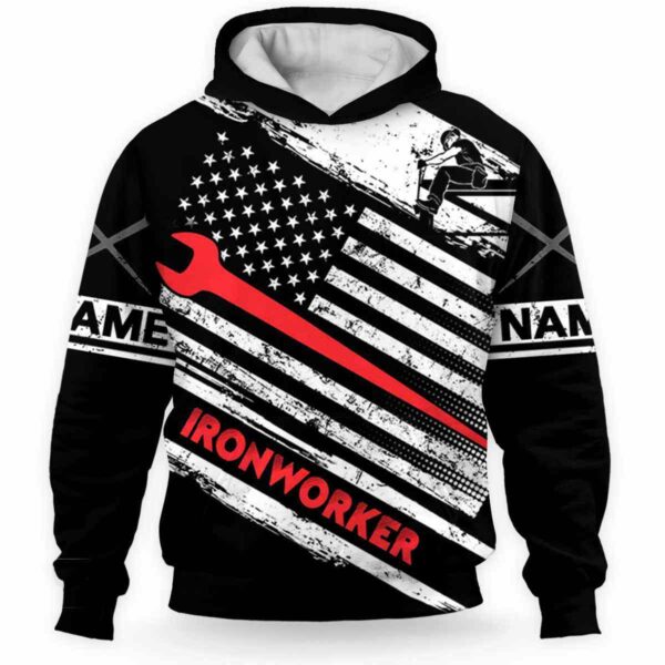 AOPH-U-Job-THFL-Irwo-211218VY10 @ Ironworker Tool Half Flag Lin-Ironworker Usa Flag Line Custom Name 3D Hoodie