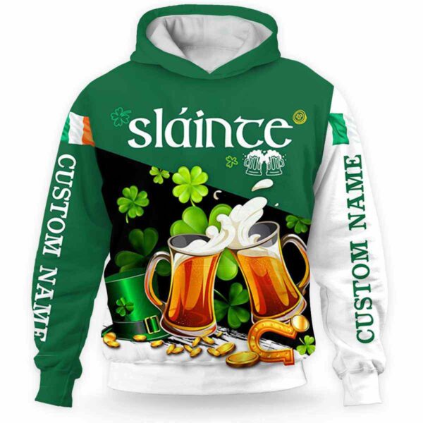 AOPH-U-Ctry-SS-Irsh-211214VY10 @ Irish Slainte Shamroc-Irish Shamrock Slainte Beer Custom Name 3D Hoodie