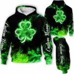 AOPH-U-Ctry-RF-Irsh-211214VY10 @ Irish Rainbow Flam-Irish Shamrock Green Flame Custom Name 3D Hoodie
