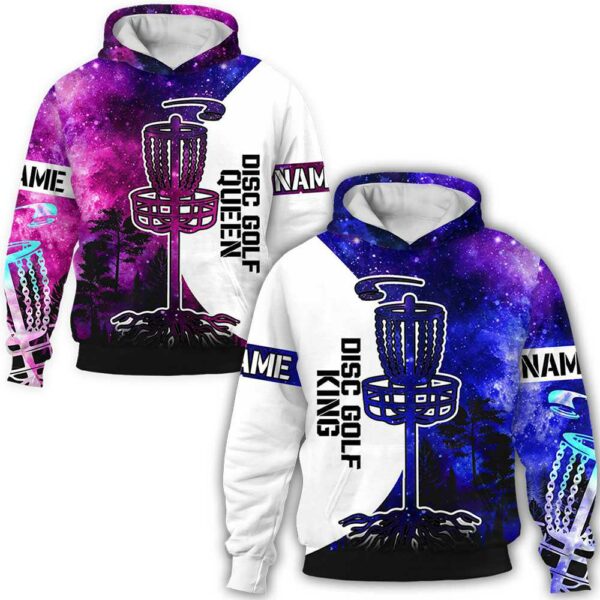 AOPH-U-Hobb-GKAQ-Dgof-211221VY10 @ Disc Golf Galaxy King and Quee-Disc Golf King And Queen Matching Couple 3D Hoodie