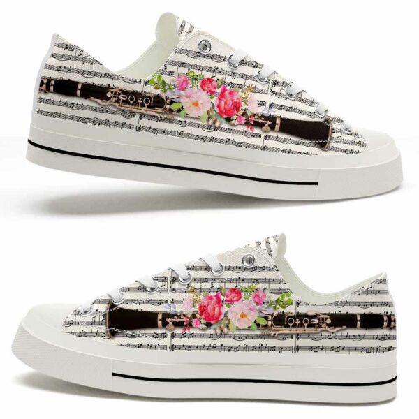 LTS-U-Hobb-MSF-Clrn-220124NA10 @ Clarinet Music Sheet Flowe-Clarinet Flower Music Sheet Low Top Shoes