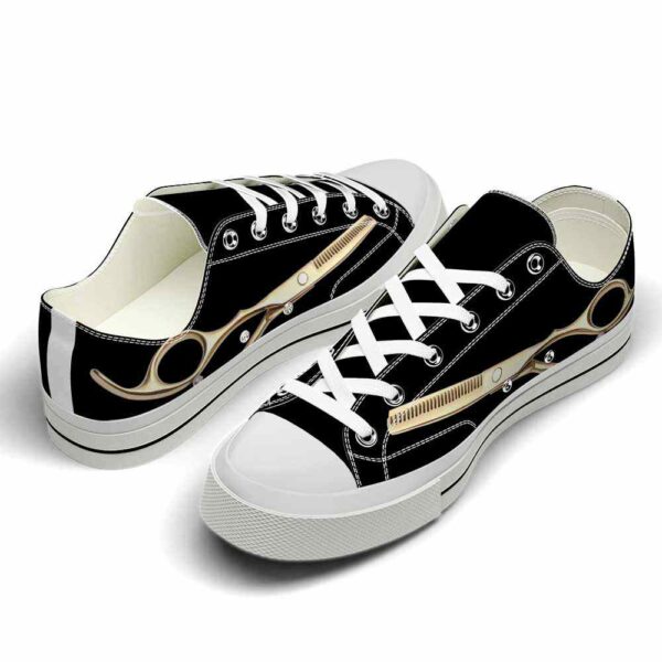 LTS-U-Job-SD-Hsty-220124VY10 @ Hair Stylist Scissor Dar-Hairstylist Gold Scissors Black Low Top Shoes