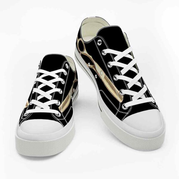 LTS-U-Job-SD-Hsty-220124VY10 @ Hair Stylist Scissor Dar-Hairstylist Gold Scissors Black Low Top Shoes