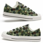 LTS-U-Ani-GC-Dino-220124NA10 @ Dinosaur Green Camou-Dinosaur Green Camouflage Pattern Low Top Shoes