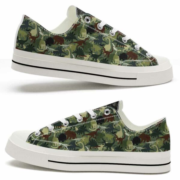 LTS-U-Ani-GC-Dino-220124NA10 @ Dinosaur Green Camou-Dinosaur Green Camouflage Pattern Low Top Shoes