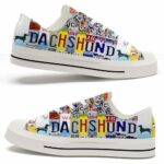 LTS-U-Dog-LP-Dach-220124NA10 @ Dachshund License Plat-Dachshund License Plate Low Top Shoes