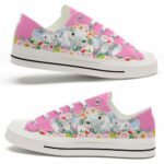 LTS-U-Ani-FP-Elph-220124VY10 @ Elephant Flower Pin-Elephant Flowers Pink Low Top Shoes