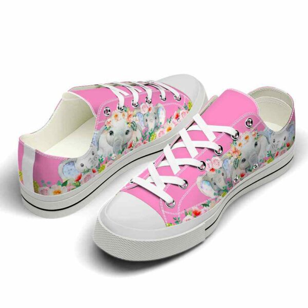 LTS-U-Ani-FP-Elph-220124VY10 @ Elephant Flower Pin-Elephant Flowers Pink Low Top Shoes