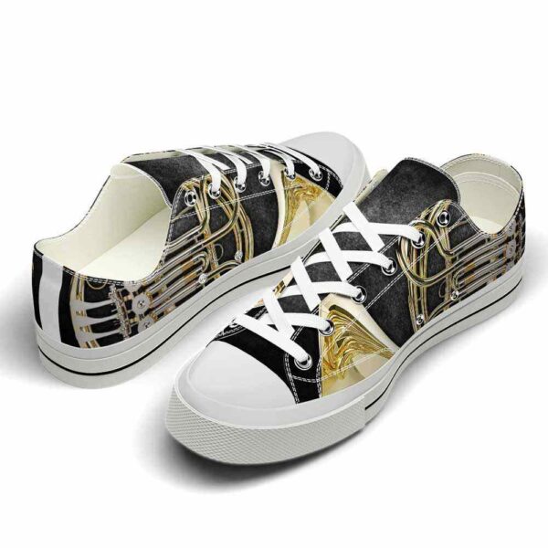 LTS-U-Hobb-ID-Fhrn-220124VY10 @ French Horn Instrument Dar-French Horn Instrument Dark Background Low Top Shoes