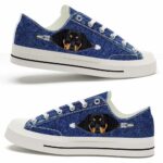 LTS-U-Dog-JZ-Dach-220124VY10 @ Dachshund Jean Zi-Dachshund Black Zipper Jeans Low Top Shoes