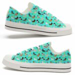 LTS-U-Dog-TFPG-Dach-220124NA10 @ Dachshund Teal Flower Pattern Grou-Dachshund Teal Flower Pattern Low Top Shoes