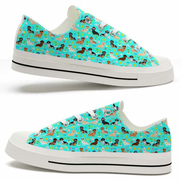 LTS-U-Dog-TFPG-Dach-220124NA10 @ Dachshund Teal Flower Pattern Grou-Dachshund Teal Flower Pattern Low Top Shoes