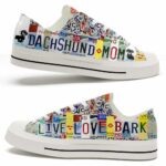LTS-U-Dog-LLBL-Dach-220124NA10 @ Dachshund Live Love Bark License Plat-Dachshund Live Love Bark License Plate Low Top Shoes