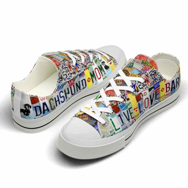 LTS-U-Dog-LLBL-Dach-220124NA10 @ Dachshund Live Love Bark License Plat-Dachshund Live Love Bark License Plate Low Top Shoes