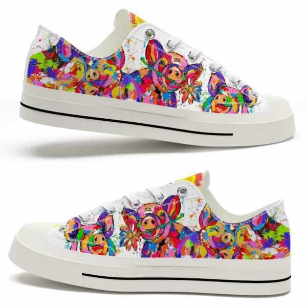LTS-U-Ani-OP-Pig-220124VY10 @ Pig Oil Paintin-Pig Colorful Oil Painting Low Top Shoes