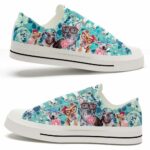 LTS-U-Dog-RTFB-PBul-220124NA10 @ Pitbull Retro Teal Flower Backgroun-Pit Bull Teal Flowers Candy Low Top Shoes