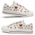 LTS-U-Dog-CFP-Pug-220124VY10 @ Pug Cute Flower Patter-Pug Cute Hearts Flowers Pattern Low Top Shoes