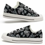 LTS-U-Hobb-RBW-Skl-220124VY10 @ Skull Rose Black Whit-Skull Rose Black White Low Top Shoes
