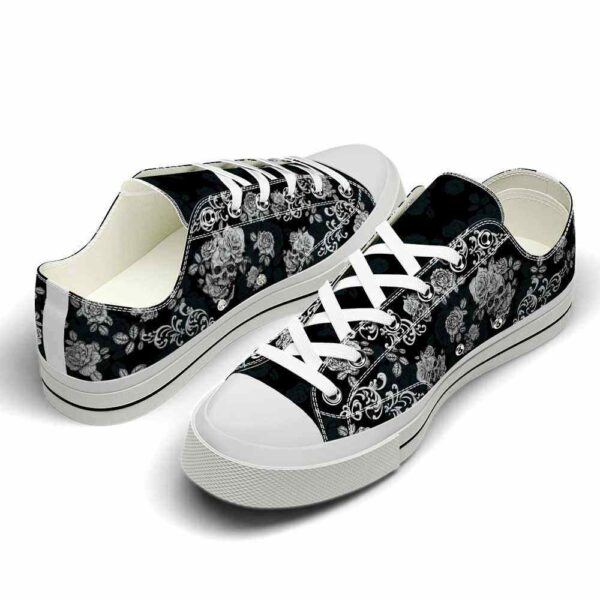 LTS-U-Hobb-RBW-Skl-220124VY10 @ Skull Rose Black Whit-Skull Rose Black White Low Top Shoes