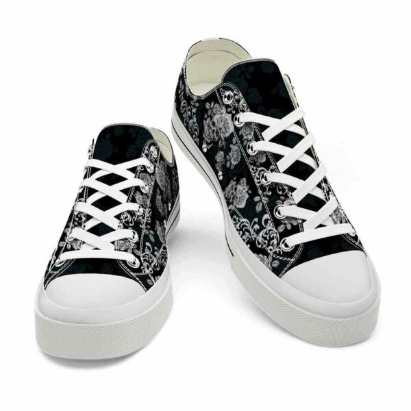 LTS-U-Hobb-RBW-Skl-220124VY10 @ Skull Rose Black Whit-Skull Rose Black White Low Top Shoes