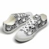 LTS-U-Hobb-RW-Skl-220124VY10 @ Skull Rose Whit-Skull Rose Black White Pattern Low Top Shoes