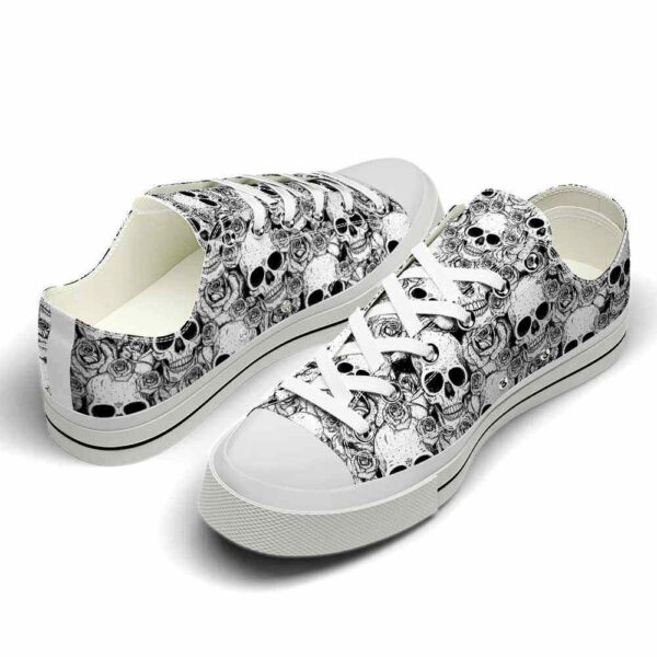 LTS-U-Hobb-RW-Skl-220124VY10 @ Skull Rose Whit-Skull Rose Black White Pattern Low Top Shoes