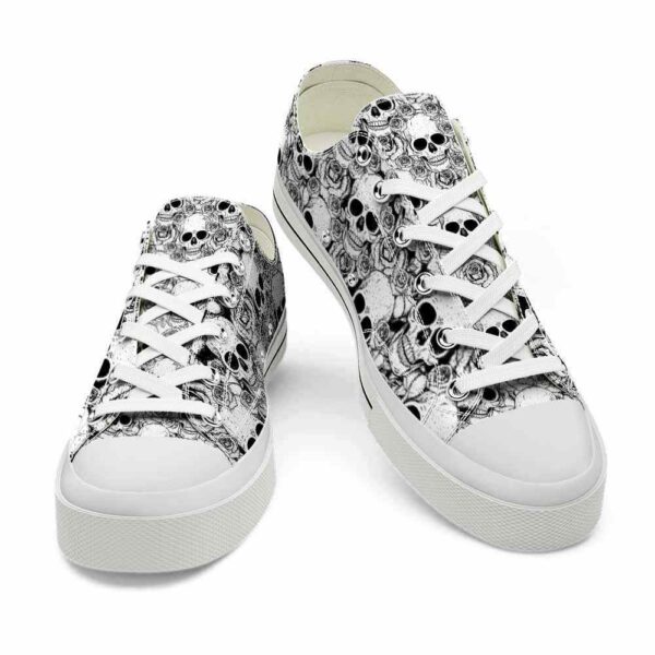 LTS-U-Hobb-RW-Skl-220124VY10 @ Skull Rose Whit-Skull Rose Black White Pattern Low Top Shoes