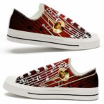 LTS-U-Hobb-PBB-Tbne-220124NA11 @ Trombone Player Brown B-Trombone Music Notes Brown Background Low Top Shoes