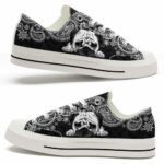 LTS-U-Dog-PBW-Pug-220124VY10 @ Pug Paisley Black Whit-Pug Paisley Black White Low Top Shoes