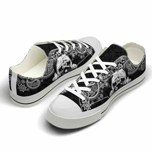LTS-U-Dog-PBW-Pug-220124VY10 @ Pug Paisley Black Whit-Pug Paisley Black White Low Top Shoes