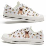 LTS-U-Dog-FP-Pug-220124NA10 @ Pug Floral Patter-Pug Cute Hearts Flowers Pattern Low Top Shoes