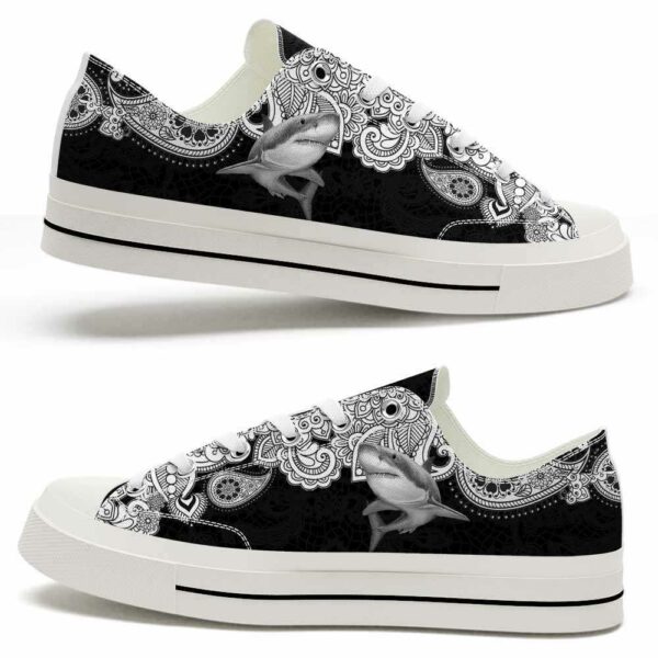 LTS-U-Ani-BWM-Sark-220124VY10 @ Shark Black White Mandal-Shark Black White Mandala Low Top Shoes