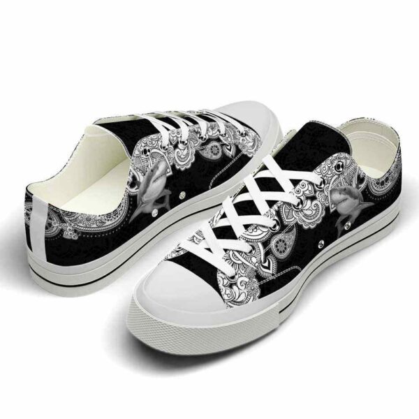 LTS-U-Ani-BWM-Sark-220124VY10 @ Shark Black White Mandal-Shark Black White Mandala Low Top Shoes