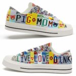 LTS-U-Ani-MLP-Pig-220124NA10 @ Pig Mom License Plat-Pig Live Love Oink License Plate Low Top Shoes