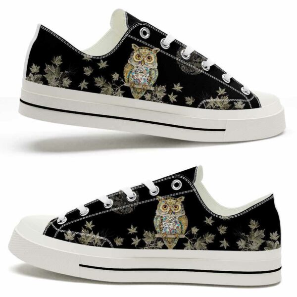 LTS-U-Ani-FM-Owl-220124VY10 @ Owl Flower Mandal-Owl Leaves Mandala Low Top Shoes