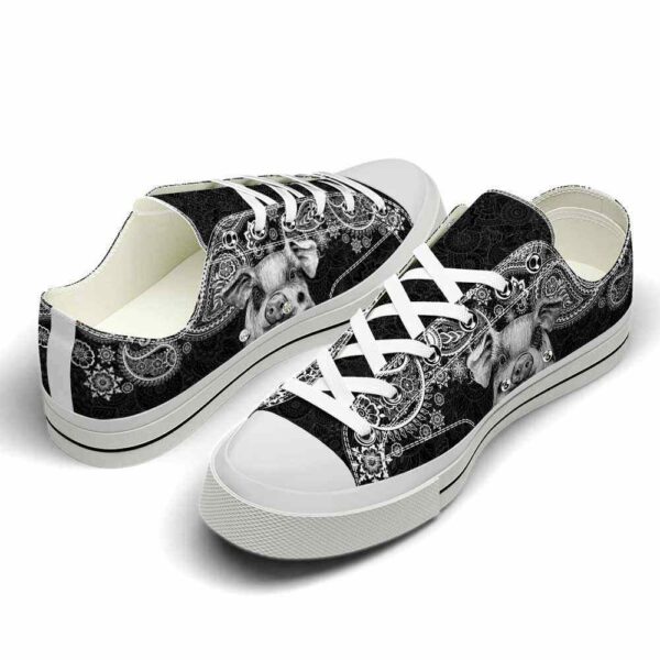 LTS-U-Ani-PBW-Pig-220124VY10 @ Pig Paisley Black Whit-Pig Paisley Black White Low Top Shoes
