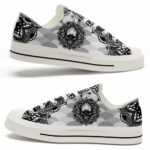 LTS-U-Hobb-MG-Skl-220124VY10 @ Skull Mandala Gra-Skull Black White Mandala Low Top Shoes