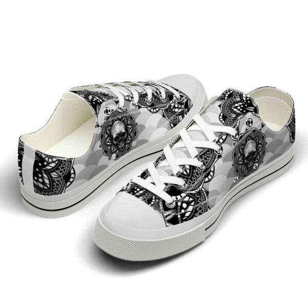 LTS-U-Hobb-MG-Skl-220124VY10 @ Skull Mandala Gra-Skull Black White Mandala Low Top Shoes