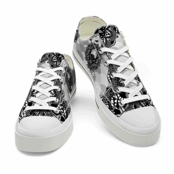 LTS-U-Hobb-MG-Skl-220124VY10 @ Skull Mandala Gra-Skull Black White Mandala Low Top Shoes
