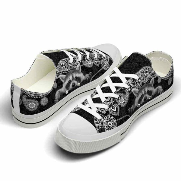 LTS-U-Ani-PBW-Rcon-220124VY10 @ Raccoon Paisley Black Whit-Raccoon Paisley Black White Low Top Shoes