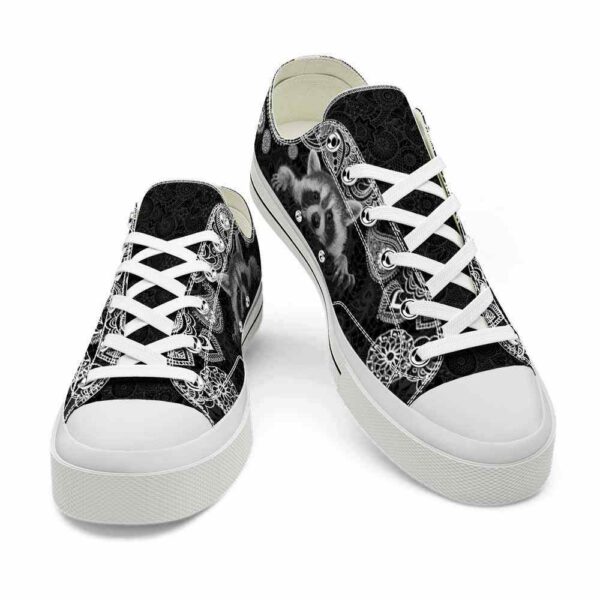 LTS-U-Ani-PBW-Rcon-220124VY10 @ Raccoon Paisley Black Whit-Raccoon Paisley Black White Low Top Shoes