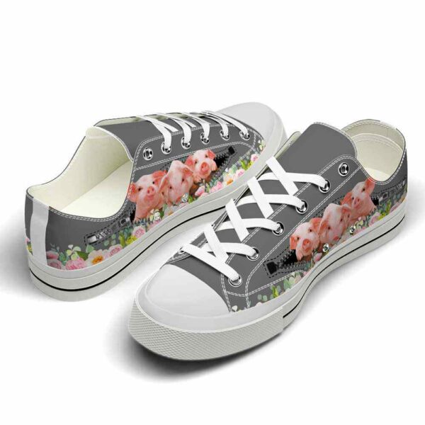 LTS-U-Ani-ZB-Pig-220124VY10 @ Pig Zip Blac-Pig Zipper Flower Grey Low Top Shoes