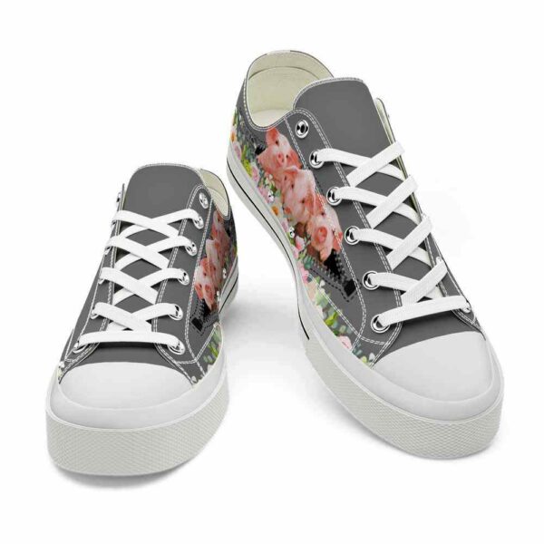 LTS-U-Ani-ZB-Pig-220124VY10 @ Pig Zip Blac-Pig Zipper Flower Grey Low Top Shoes