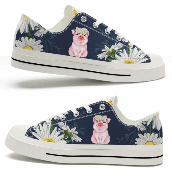 LTS-U-Ani-DF-Pig-220124VY10 @ Pig Daisy Flora-Pig Daisy Flowers Low Top Shoes