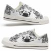 LTS-U-Dog-FB-Pug-220124VY10 @ Pug Flower B-Pug Black White Flowers Low Top Shoes
