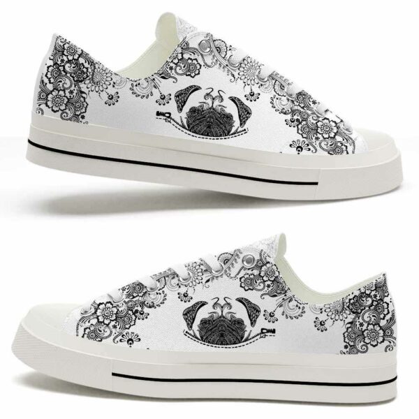 LTS-U-Dog-FB-Pug-220124VY10 @ Pug Flower B-Pug Black White Flowers Low Top Shoes