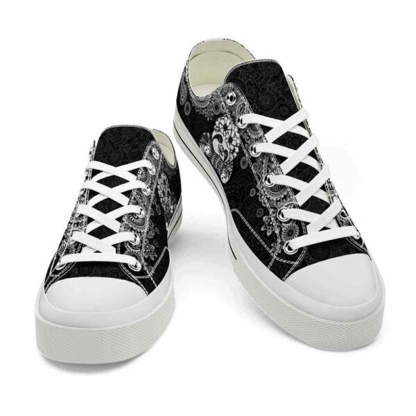 LTS-U-Ani-PBW-Slth-220124VY10 @ Sloth Paisley Black Whit-Sloth Paisley Black White Low Top Shoes